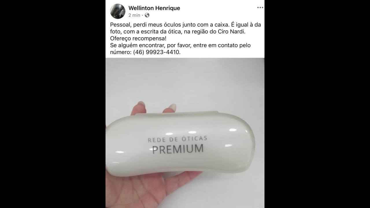 Foi perdido um óculos no Centro
