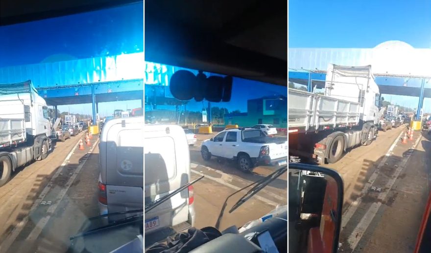 ‘O que devia melhorar, piora’: Motoristas fazem buzinaço após ficarem travados no pedágio da BR-277