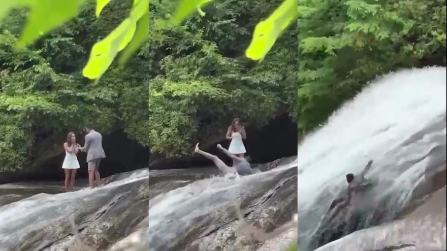 Pedido de casamento termina em desespero após homem cair de cachoeira