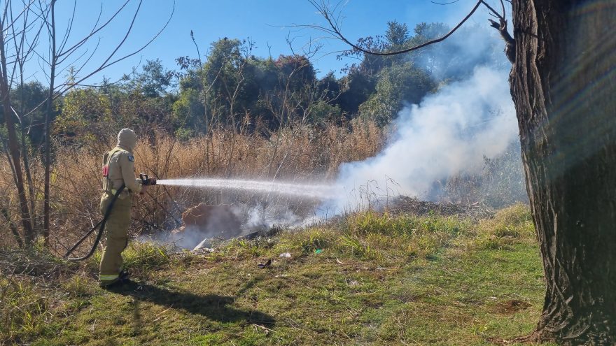 Bombeiros combatem incêndio em vegetação no bairro Santa Cruz