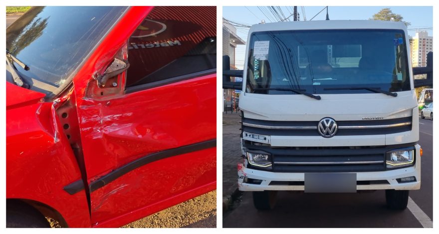 Acidente entre Gol e caminhão causa transtornos no Centro de Cascavel