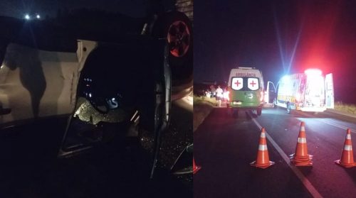 Imagem referente a Carro capota em grave acidente na BR-376 e mobiliza equipes de socorro