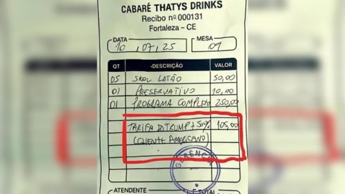 Recibo de cabaré viraliza ao aplicar “tarifa do Trump” a turista norte-americano Recibo de cabaré viraliza ao aplicar “tarifa do Trump” a turista norte-americano