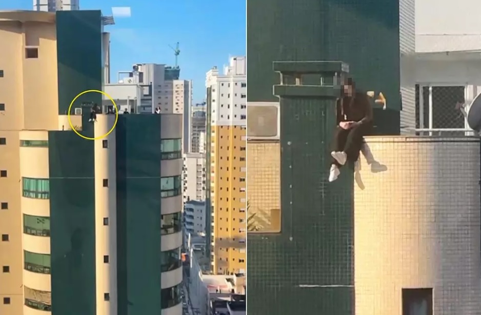 Menina é flagrada sentada no parapeito de prédio em Balneário Camboriú