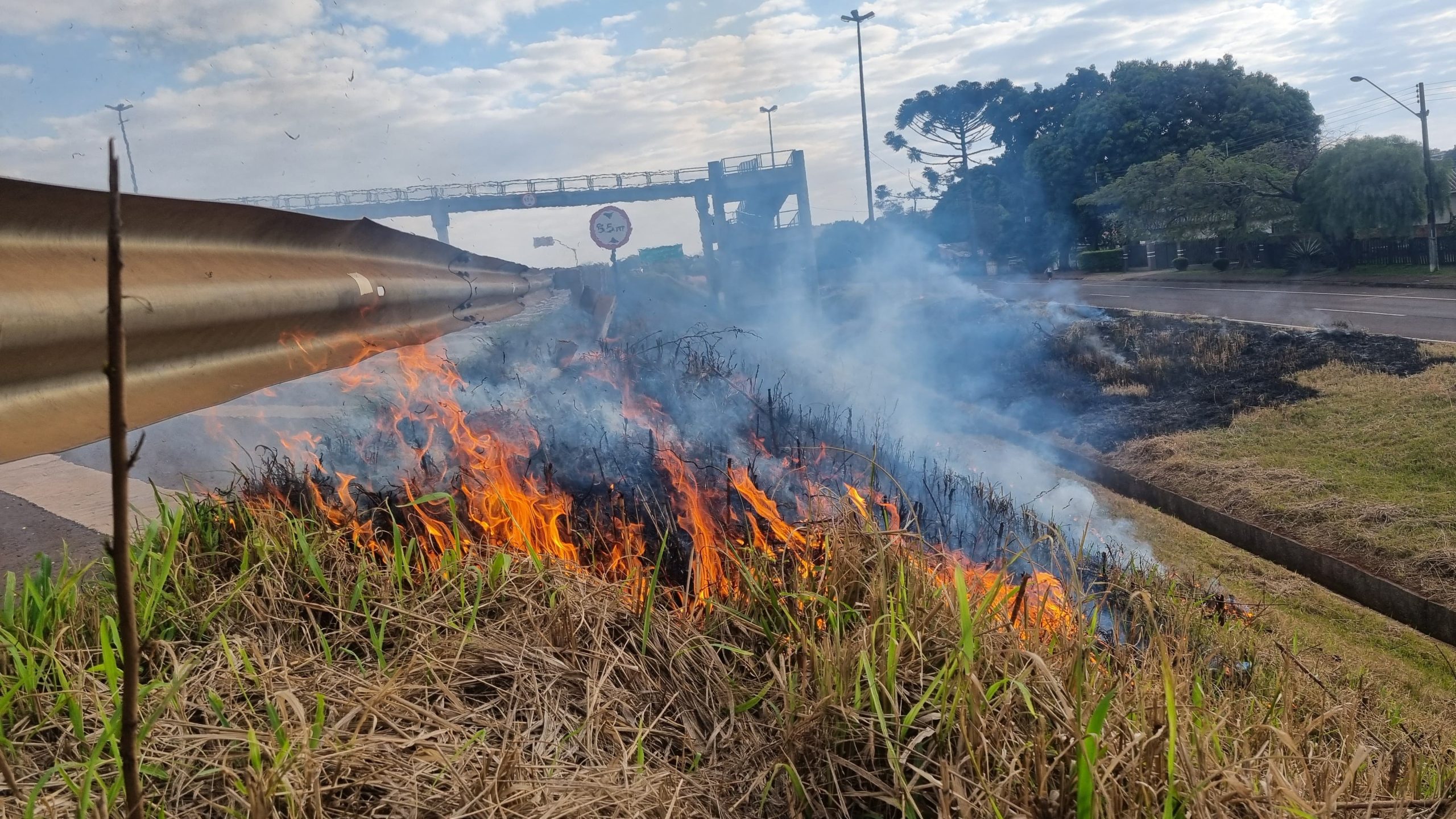 Fumaça de incêndio em vegetação às margens da PRc-467 prejudica motoristas em Cascavel Fumaça de incêndio em vegetação às margens da PRc-467 prejudica motoristas em Cascavel
