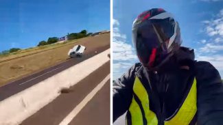Impressionante: Motociclista se filmava na PRc-467 e flagra acidente com Sandero em Cascavel