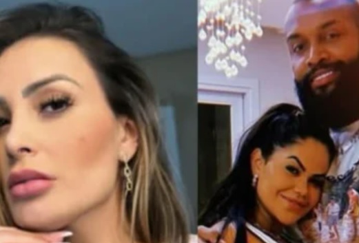 Andressa Urach dá beijo triplo em Nego Di e esposa