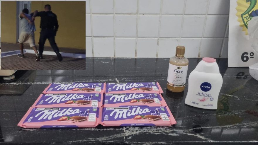 Homem furta chocolates, óleo de banho e sabonete íntimo em farmácia