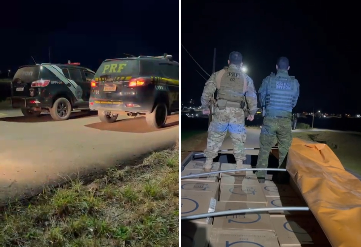 BPFron e PRF realizam apreensão de cigarros na BR-467, em Cascavel