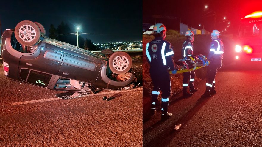 Capotamento deixa vítima na BR-467, em Cascavel