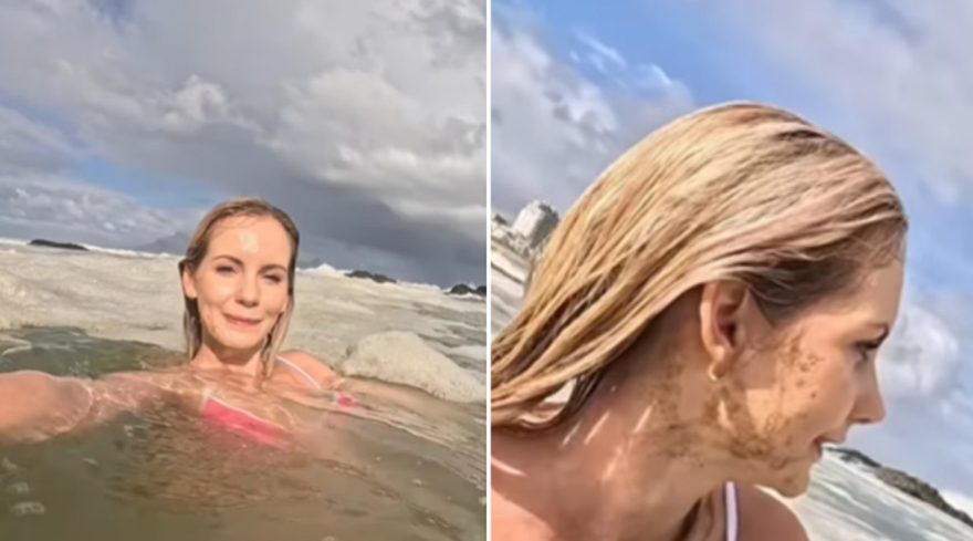 Influencer nada em espuma misteriosa e descobre possível banho de esgoto