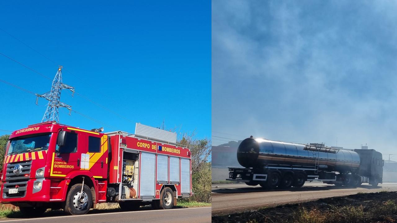 Incêndio em vegetação prejudica visão de motoristas na BR-369, em Cascavel