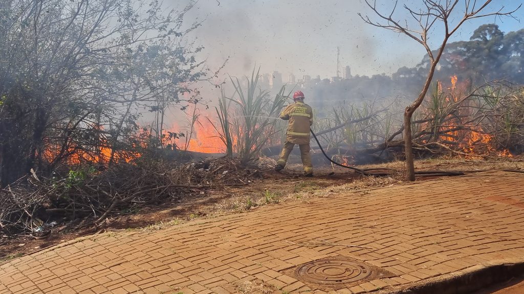 Mais um grande incêndio ambiental mobiliza equipes do Corpo de Bombeiros