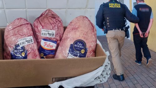 Tarifaço da Tentação: churrasqueiro do crime é preso após tentar fugir com 3 picanhas na mochila em Cascavel Imagem referente a Tarifaço da Tentação: churrasqueiro do crime é preso após tentar fugir com 3 picanhas na mochila em Cascavel
