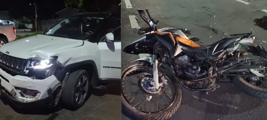 Jeep Compass e Honda XRE se envolvem em acidente na Rua Presidente Kennedy