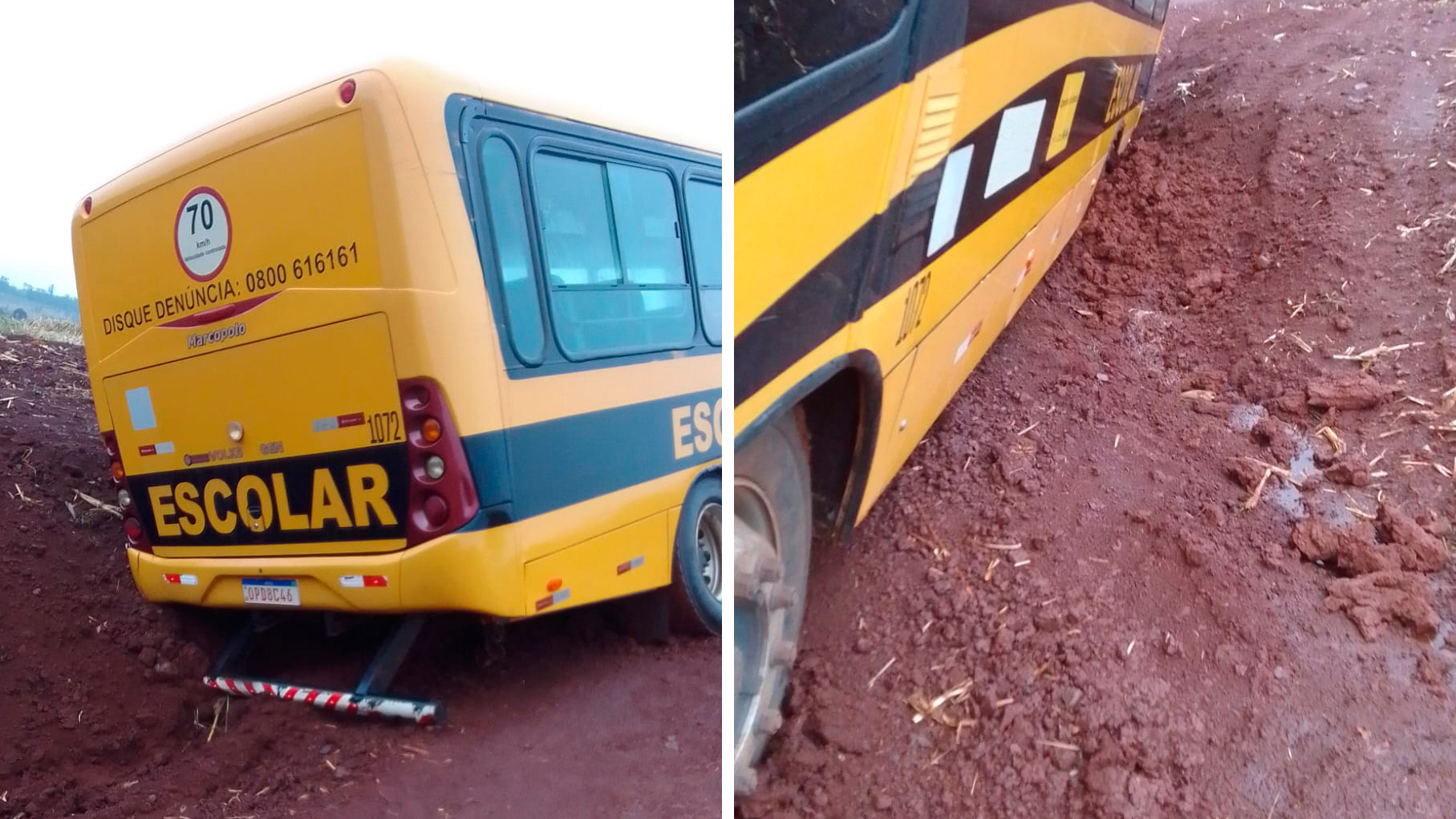 Ônibus escolar atola em estrada rural da Linha Limberger e moradores cobram melhorias Ônibus escolar atola em estrada rural da Linha Limberger e moradores cobram melhorias