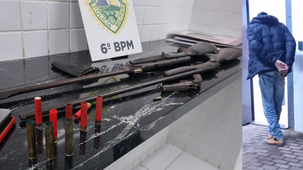 Homem é detido com espingardas e garrucha após denúncia de violência doméstica em Guaraniaçu