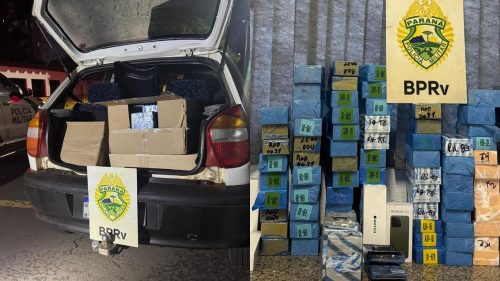 Palio com placas de Cascavel é apreendido em Santa Tereza do Oeste carregado com eletrônicos e celulares Imagem referente a Palio com placas de Cascavel é apreendido em Santa Tereza do Oeste carregado com eletrônicos e celulares