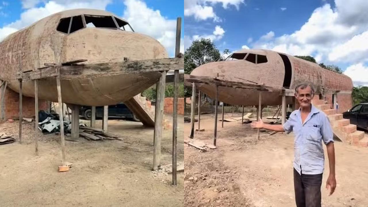 Aposentado constrói casa em formato de avião e viraliza nas redes sociais Aposentado constrói casa em formato de avião e viraliza nas redes sociais
