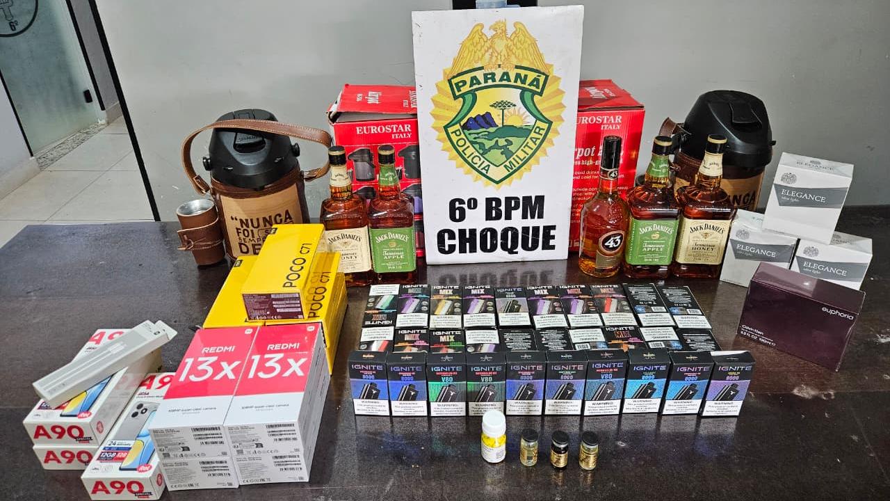 Choque apreende anabolizantes, vapers, bebidas e cigarros contrabandeados na BR-277 em Cascavel