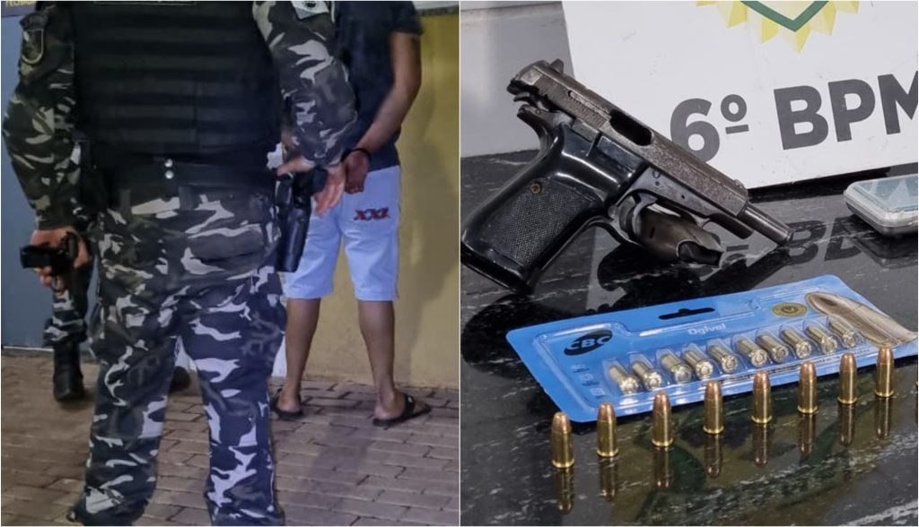 Choque detém rapaz, apreende pistola importada, munições e drogas no Bairro Morumbi