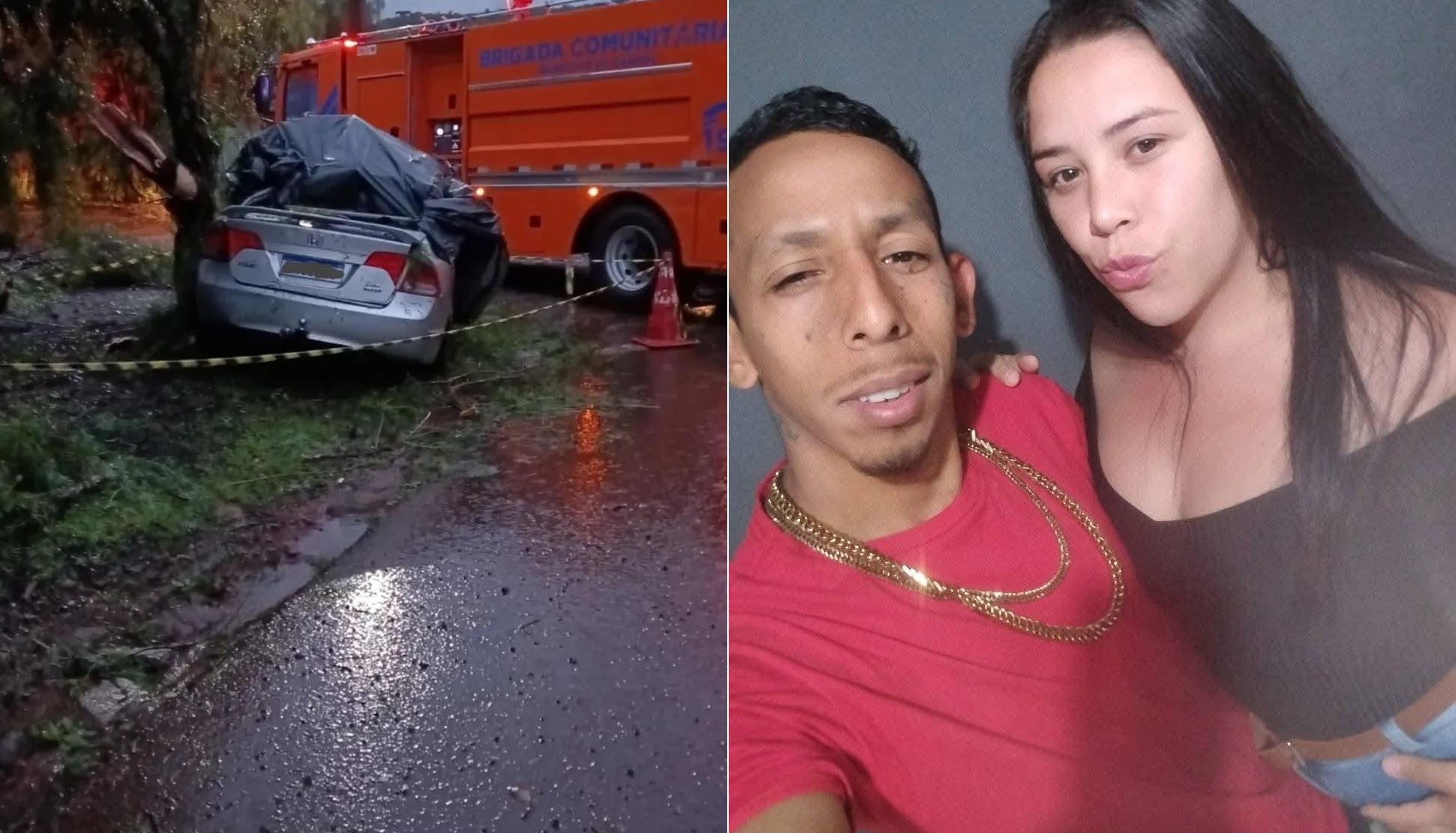 Carro derrapa na chuva, bate em árvore e casal morre na PR-662
