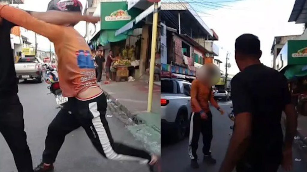 Pancadaria: Motociclista e cliente saem na porrada após discussão por dívida de ‘corrida’; veja o vídeo