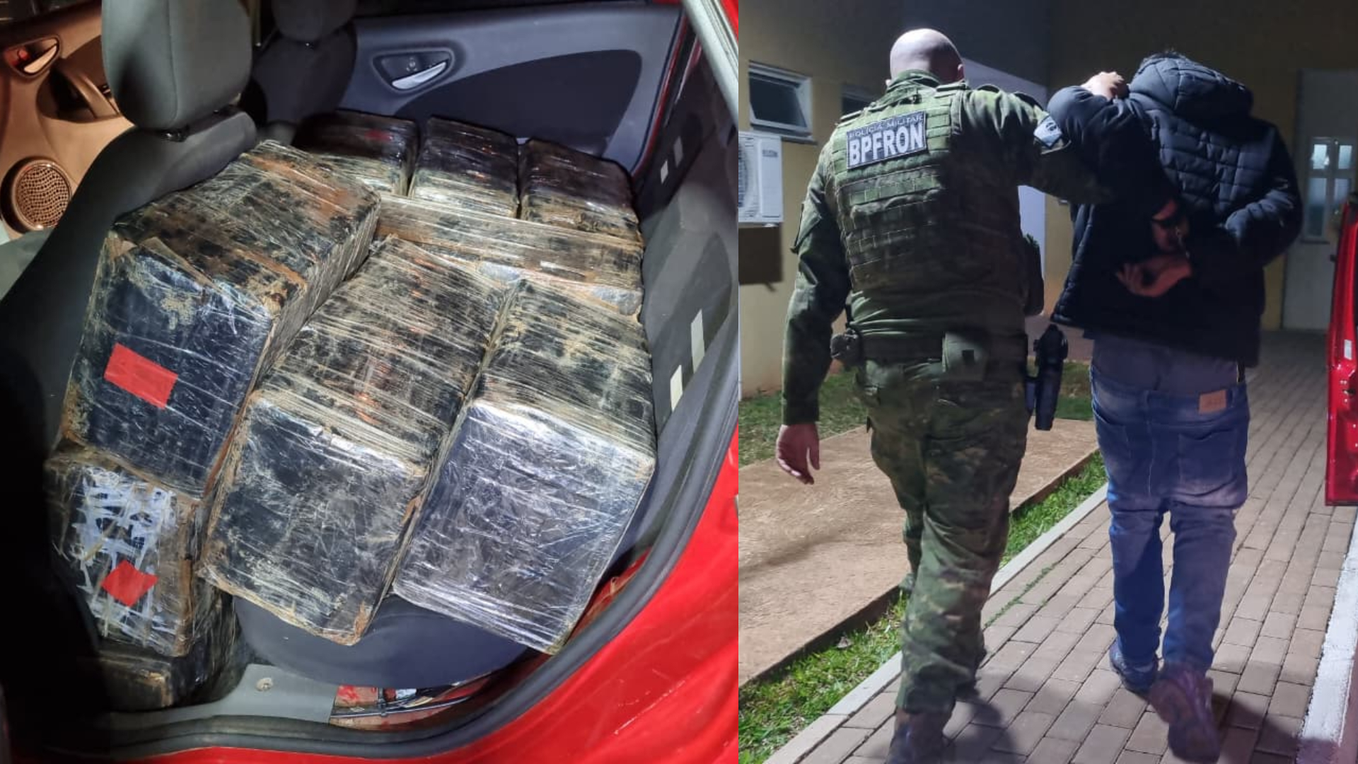 BPFron intercepta Siena com 350 kg de maconha, adulterado e com dispositivo de fumaça na BR-277; jovem é preso