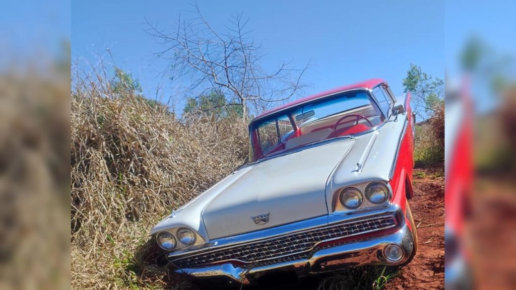 Ladrão furta Ford de 1959 e depois abandona carro em área de mata