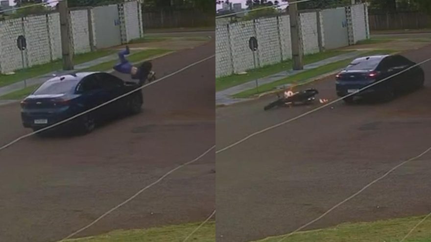 Que perigo! Câmera flagra moto pegando fogo após colisão