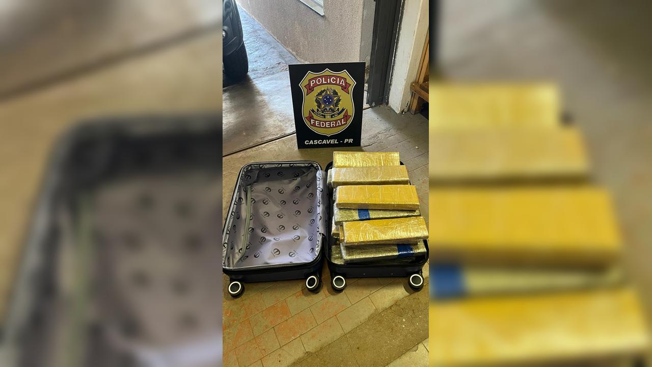 Mulher é flagrada com 25 kg de maconha na mala no aeroporto de Cascavel Mulher é flagrada com 25 kg de maconha na mala no aeroporto de Cascavel