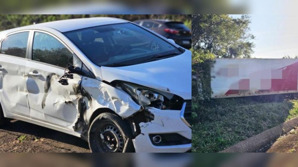 Caminhão despenca de barranco após batida com carro na BR-272 e deixa ferido