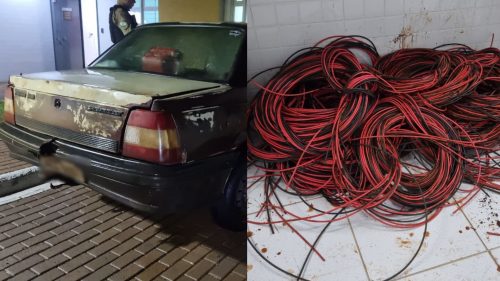 Trio é detido pela PM com 120 quilos de fios de cobre furtados na BR-277 Imagem referente a Trio é detido pela PM com 120 quilos de fios de cobre furtados na BR-277