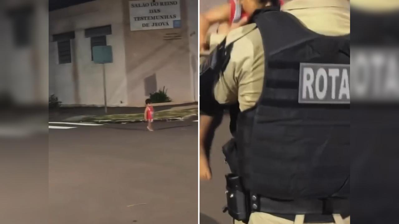 Vídeo mostra momento em que equipe da ROTAM encontra menino de 3 anos perdido na rua