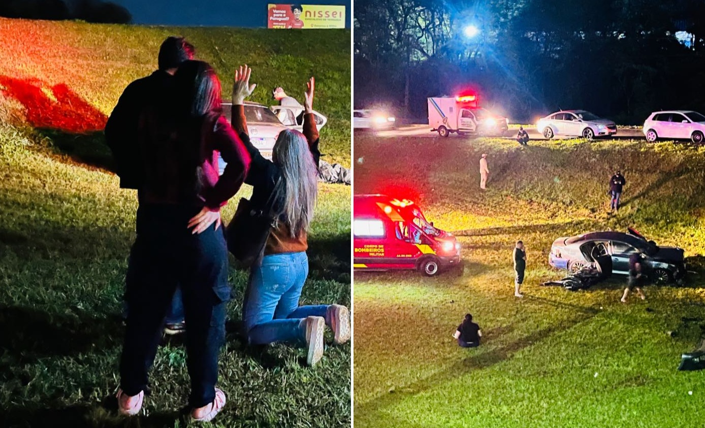 Jovem morre em voo fatal com carro na BR-277: mãe se desespera no local Imagem referente a Jovem morre em voo fatal com carro na BR-277: mãe se desespera no local