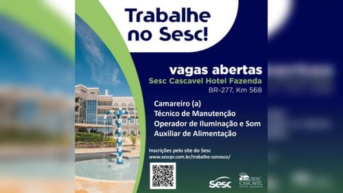 Sesc Hotel Fazenda abre vagas com salários de até R$ 3.413,69