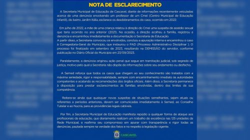 O que diz a Semed sobre a denúncia de assédio em Cmei? Confira Imagem referente a O que diz a Semed sobre a denúncia de assédio em Cmei? Confira