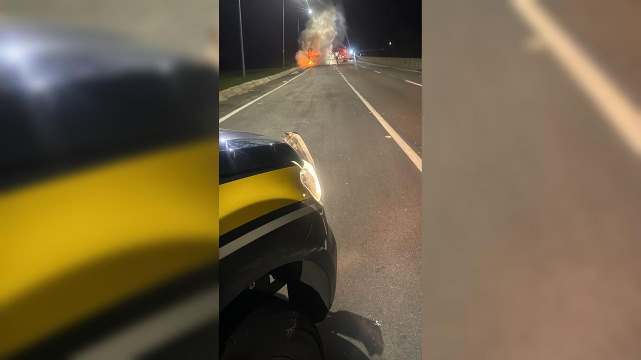 Caminhão-tanque pega fogo e fecha BR-277 em Morretes por duas horas