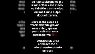 Pronunciamento atribuído à adolescente envolvida em suruba é publicado nas redes sociais Pronunciamento atribuído à adolescente envolvida em suruba é publicado nas redes sociais