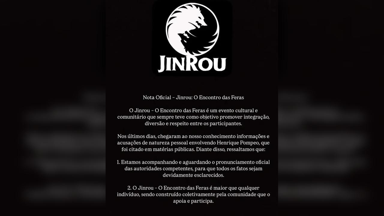Pronunciamento é publicado nas redes sociais do evento organizado por investigado de crimes sexuais