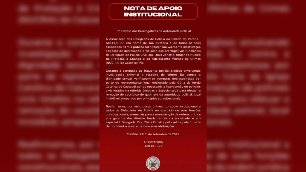 Adepol-PR manifesta apoio à delegada Thais Zanatta após desrespeito durante investigação