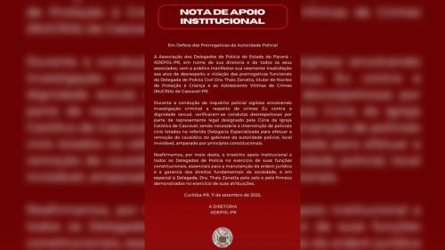 Adepol-PR manifesta apoio à delegada Thais Zanatta após desrespeito durante investigação