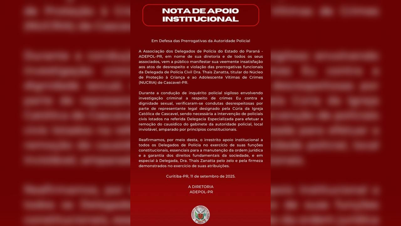 Adepol-PR manifesta apoio à delegada Thais Zanatta após desrespeito durante investigação