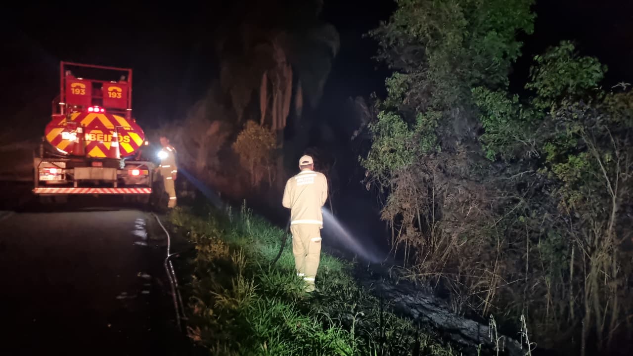 Incêndio mobiliza equipes do Corpo de Bombeiros até a BR-369, em Cascavel
