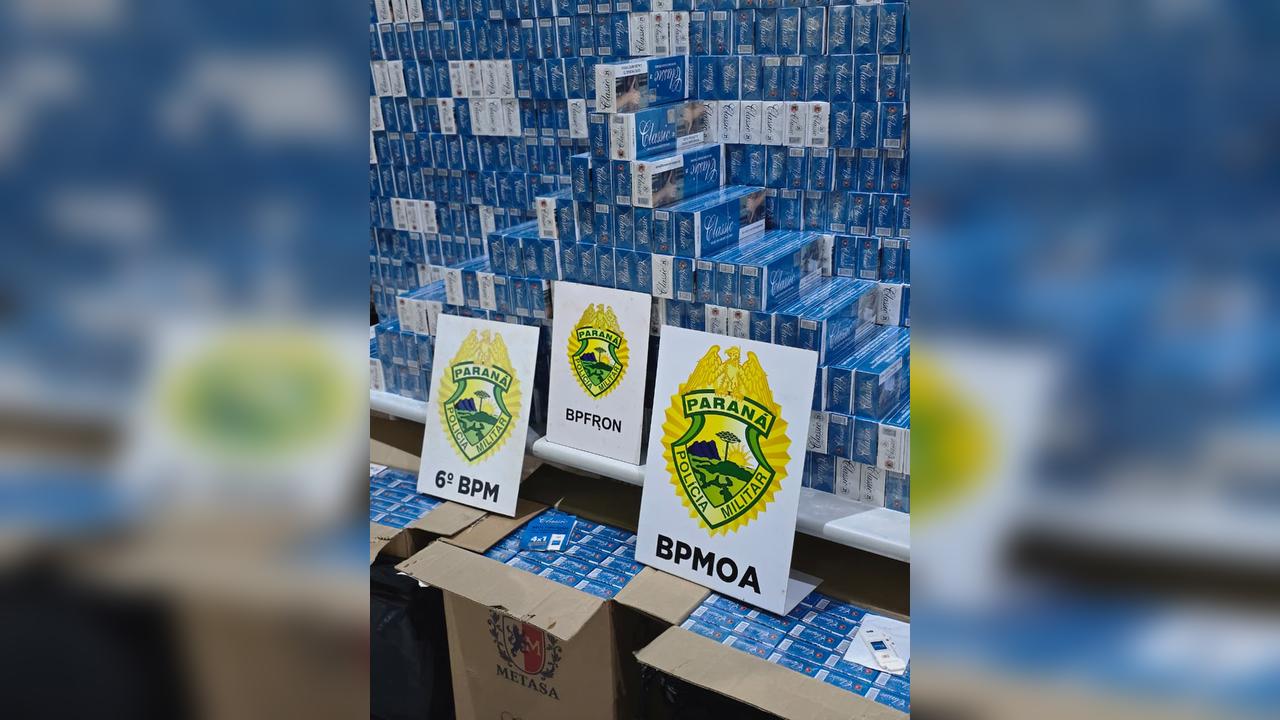 BPFron apreende 7,5 mil pacotes de cigarros contrabandeados e detém dois em Santa Tereza do Oeste