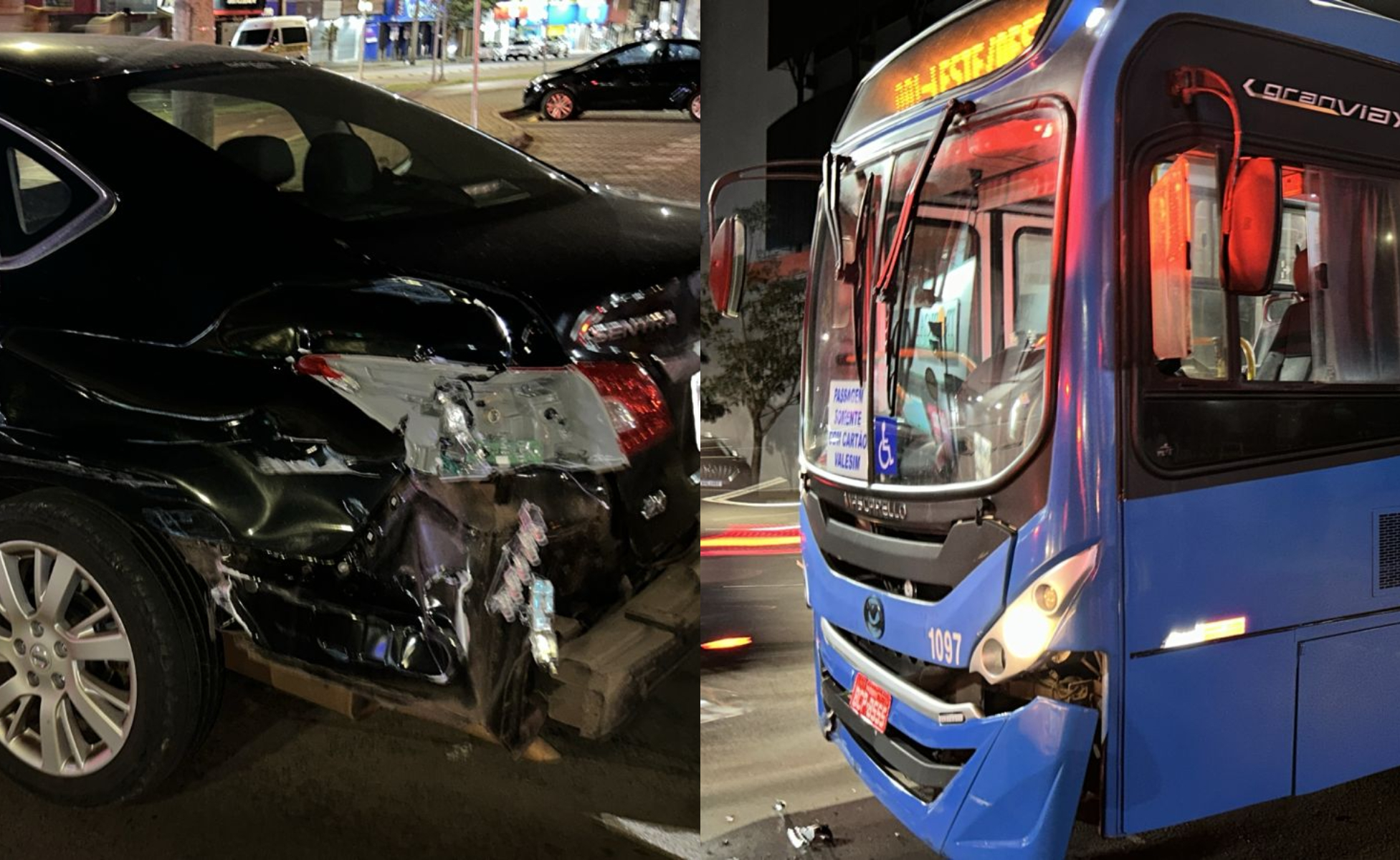 Nissan Sentra e ônibus batem em cruzamento no Centro de Cascavel
