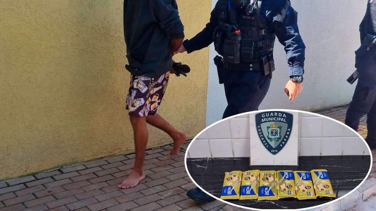 Homem é detido após furtar barras de chocolate em supermercado