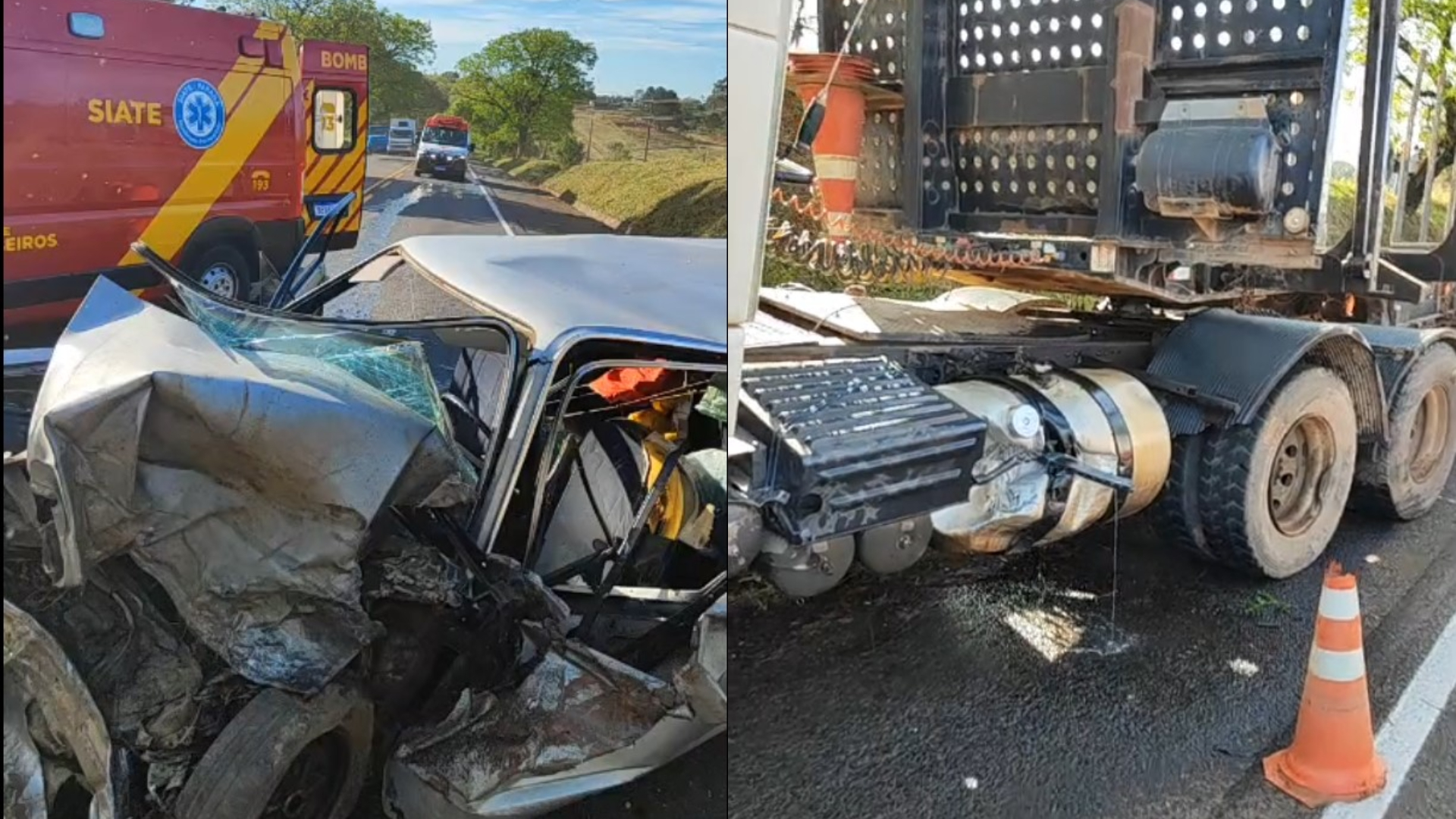 Colisão frontal entre carro e caminhão deixa dois feridos na PR-160, em Telêmaco Borba