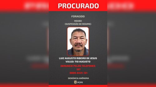 PCPR divulga foto de “Tio Augusto”, indiciado por homicídio ocorrido em Curitiba
