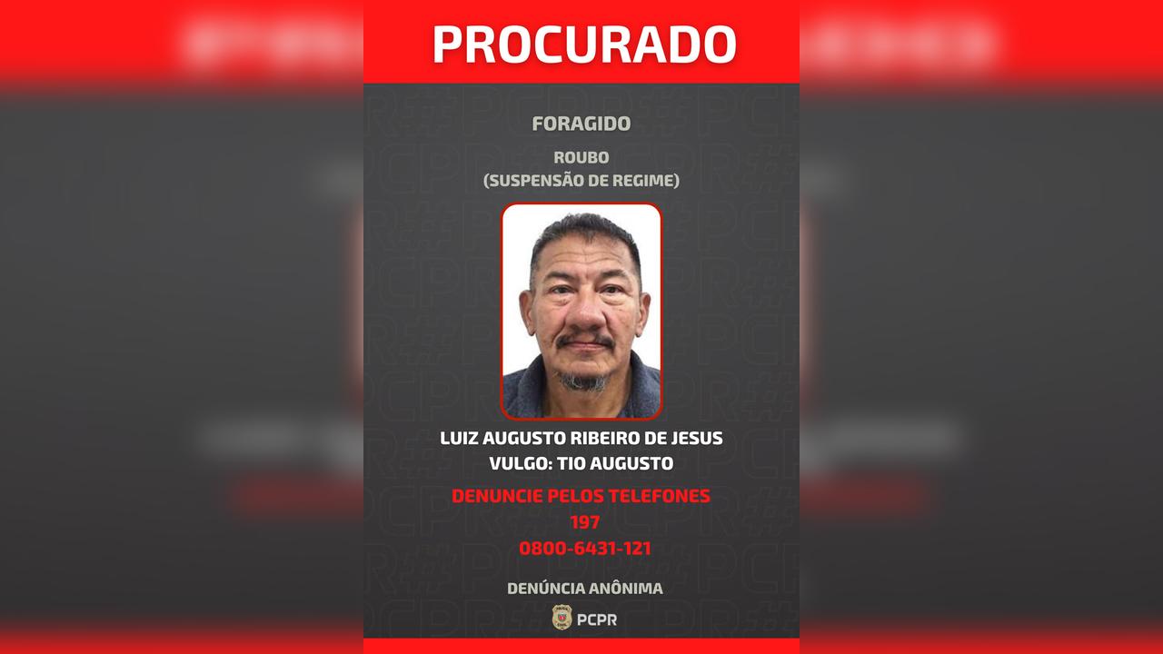 PCPR divulga foto de "Tio Augusto", indiciado por homicídio ocorrido em Curitiba